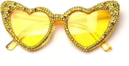 ICARA Trendy Rhinestone Love Heart Sunglasses Retro Cat Eye Diamond Sun Glasses Funny Party Outdoor for Women Men