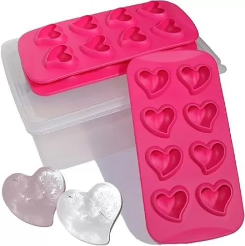 Ice Cube Tray for Freezer Silicone，Podleer Heart Shaped Ice Tray With Lid, Set of 3, 24 PCS Fun Shape Ice Mold For Iced Coffee, Whiskey & Cocktails, Easy-Release Chocolate Candy Molds, BPA Free