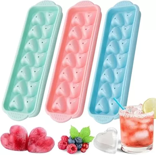 Ice Cube Trays 3 Pack, Stackable Heart Ice Cube Tray Set with Lid, Ice Cube Tray Making 42PCS Heart Shaped Chilling Cocktail Whiskey Tea Coffee, Easy to Release Ice Trays for Freezer