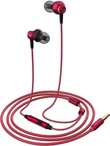 in Ear Headphones, MR01 Comfortable Tangle-Free Stylish Wired in-Ear Earbuds with Microphone, Crystal Clear Sound Noise Isolating Earphones for iPhone iPod Samsung Laptop Computer, Red