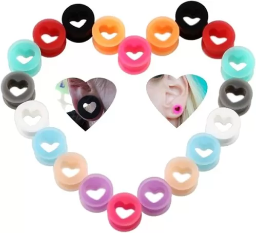 IPINK-20Pcs Heart Soft Flexible Silicone Ear Plugs Double Flared Expander Flesh Tunnels