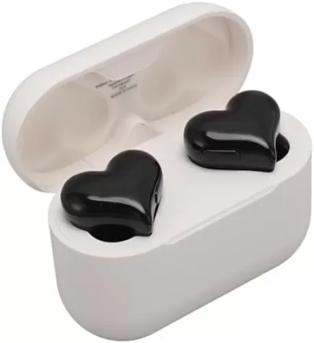 Jectse Earbuds Heart Shaped, HiFi Stereo Bluetooth Headphones with Charging Case, Noise Cancelling in Ear Earbuds for Workouts Sport Travel (Black)