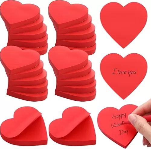 Jetec Mother's Day Heart Sticky Notepads 3 x 3 Inch Bright Color Self Sticky Notes Cute Memo Pads for Men Women Wedding Birthday Party, 100 Sheets/pad(Red, 24 Pcs)