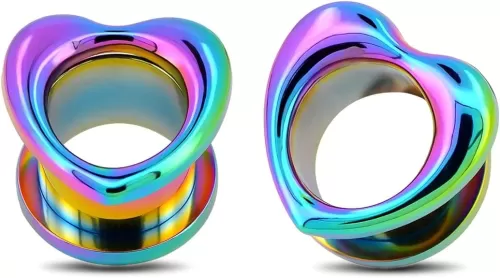 Jewseen Rainbow Heart Ear Plugs Ear Gauges Plugs and Tunnels Ear Stretchers Gauges 316L Stainless Steel Ear Expander 2g-3/4'' Piercings Earring