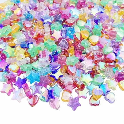 Jmassyang 600 PCS Acrylic Beads Heart Star Shape Beads Clear Acrylic AB Colors Bead Assortments Colorful Flat Bead-in-Bead Loose Beads Spacer for DIY Necklace Bracelet Jewelry Craft Making