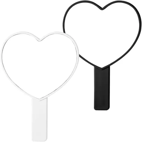 JOONOR 2PCS Heart-Shaped Handheld Mirrors Travel Makeup Mirrors Vanity Cosmetic Mirror with Handle Small Heart Mirrors Decorative Hand Held Mirror for Women Girls