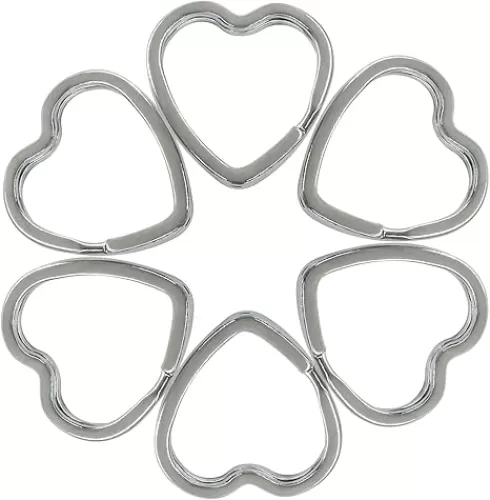 Kecamtui 12Pcs Heart Shaped Flat Key Ring, Creative Silver Split Keychain Metal DIY Key Holder for Home, Car, Office