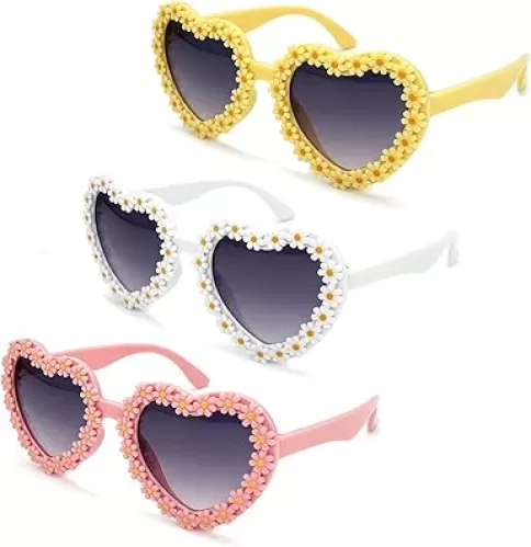 Kids Heart Shaped Valentines Day Cute Flower Sunglasses for Toddler Girls Age 3-10 Outdoor Beach Eyewear UV400