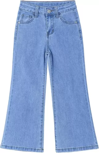 KIDSCOOL SPACE Girls Slim Fit Thin Denim Pants, Wide-Leg Simple Design Heart Shaped Back Jeans
