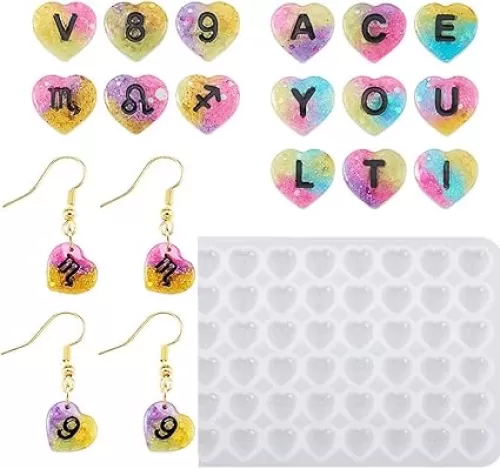 KISSITTY Letter Silicone Pendant Molds Earring Making Kit Heart Shape Alphabet Resin Casting Molds with Earrings Hooks Jump Rings for Women Earrings Necklaces Bracelets Jewelry Making