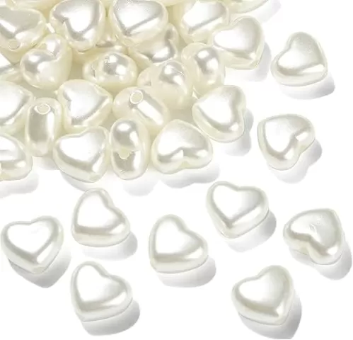 KitBeads 200pcs Imitation Pearl Heart Shaped Acrylic AB White Mini Elegant Heart Beads for Jewelry Making Bulk