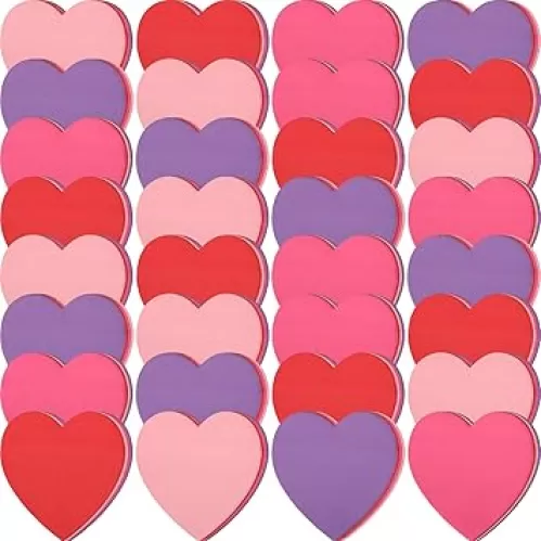 Kosiz 100 Heart Shaped Sticky Notes Self Adhesive Pastel Notepads 70 x 70mm Cute Notes Memo for Valentine‘s Day Office, Red, Pink, Purple, Peach