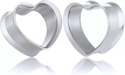 LADEMAYH 2 PCS Heart Shape Ear Plugs Double Flared Tunnels Gauges - Stainless Steel 316L Body Piercing Expander Earrings Jewelry for Stretched Ears