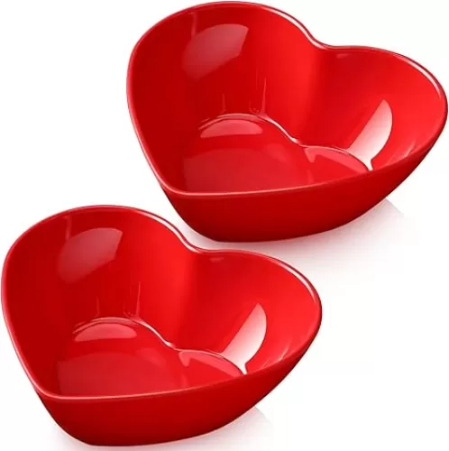 Layhit 2 Pcs Heart Shaped Bowl Salad Heart Appetizer Bowls Plastic Snacks Holder for Valentine Wedding Fruits Candy Dessert Kitchen Cooking Gift(Red, 7 Inch)