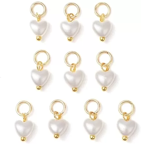 LiQunSweet 200 pcs White Heart ABS Plastic Imitation Pearl Charms with Jump Ring Love Shape Charms for DIY Jewelry Bracelets Necklaces Earrings Keychains Phone Bag Decor Craft Bulk