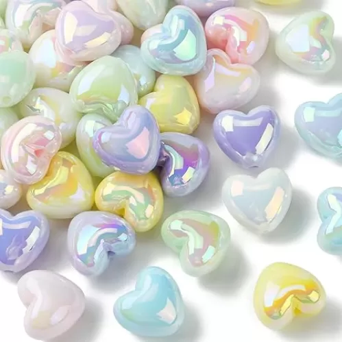 LiQunSweet 50 Pcs UV Plating Acrylic Beads 21mm Iridescent Luminous Glow in The Dark Candy Color Heart Shape Loose Beads Heart Beads for Hair Ornament Jewelry Making DIY Craft