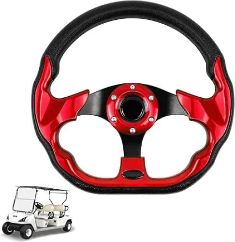 LOSCHEN Golf Cart Steering Wheel Universal Design Fit for Club Car Ds and Precedent EZGO RXV & TXT, Fit for Yamaha Golf Cart Steering Wheel-Red