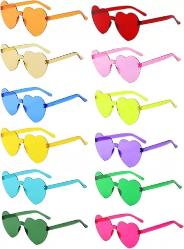 Love Heart Shaped Sunglasses, Colorful Rimless Party Sunglasses, Candy Color Eyewear for Women Men Girls Adults