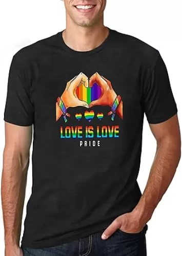 Love is Love T-Shirt for Men Rainbow Pride Shirts LGBQT Gestural Heart Graphic Tee Shirt Equality Tee Tops
