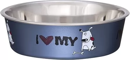 Loving Pets Bella Bowl Designer & Expressions Dog Bowl, Small, I Love My Dog, Steel Blue