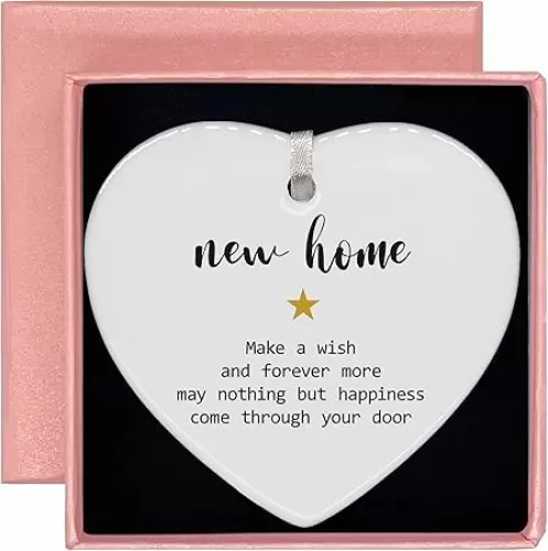 Make a Wish-Congrats Realtor to Homeowner-Happy New Home Gift-Housewarming Present for New Home Owners-Heart Shaped Ornament with Gift Box