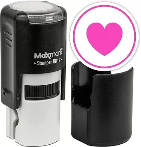 MaxMark Round Self Inking Emoji Stamp - Heart - Pink Ink