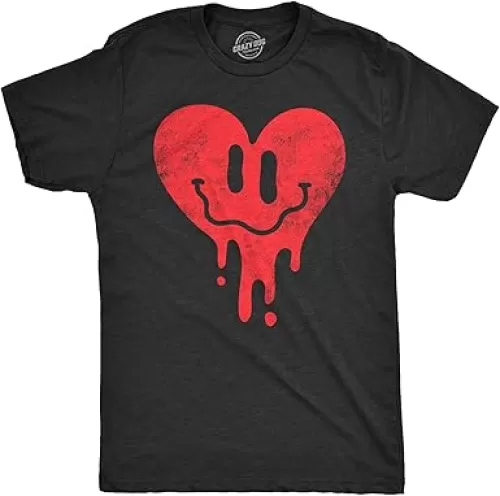 Mens Dripping Heart Face T Shirt Funny Valentines Day Melting Hearts Joke Tee for Guys