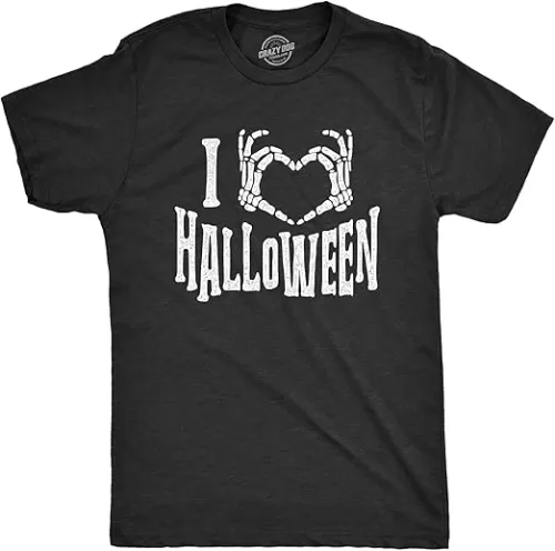 Mens I Heart Halloween T Shirt Funny Love Skeleton Heart Hands Graphic Tee
