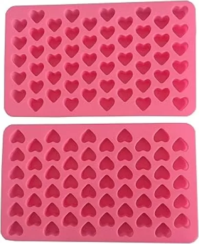 Mini Heart Shape Silicone Ice Cube Candy Ice Cube/Chocolate Mold Pink Pack of 2 for Valentine's Day Wedding Anniversary, Mothers' day and Fathers' day