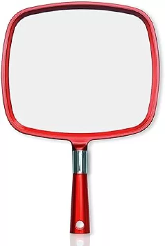 MIRRORVANA Professional Large & Comfy Hand Mirror with Ergonomic Handle for Women - Premium Sparkling Red Model (1-Pack)