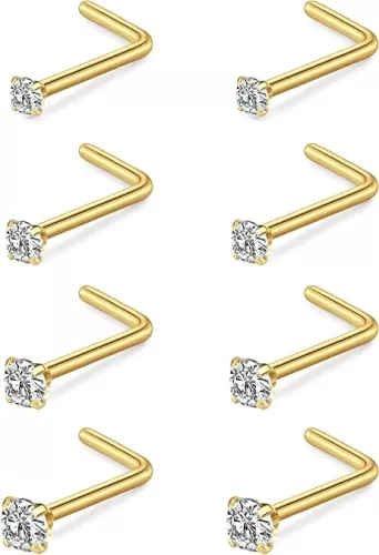 MODRSA Nose Studs 20g 22g Nose Stud L Shaped Diamond Nose Rings Stud for Women Surgical Steel Nose Rings Nose Screw Nose Piercing Stud Flower Heart Nostril Jewelry Silver Rose Gold