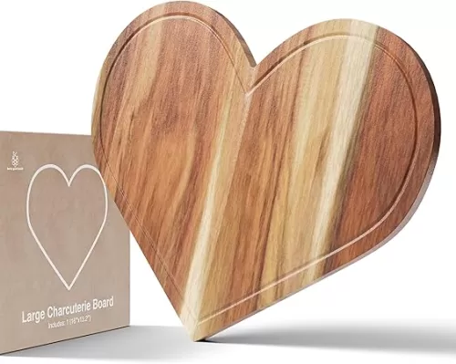 New - Large Heart Charcuterie Board - Acacia Wood Cutting Heart Shaped Charcuterie Board 16 x 13.2 Inches, Wooden Serving Tray, Platter Valentines Gifts