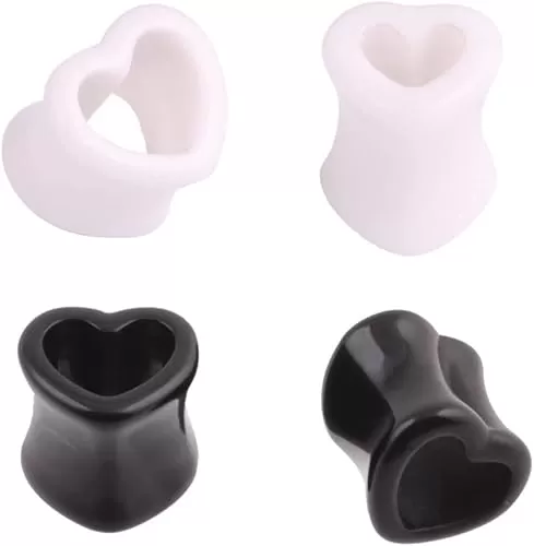 NewZenro 2Pairs Heart Shape Acrylic Ear Tunnel Plugs Ear Gauges Expanders Black White Double Flared Tunnels Stretcher Earrings Cute Love Lobe Piercing Body Jewelry Set Gifts Bff Birthday