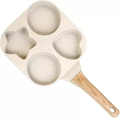 Non Stick Egg Frying Pans 4 Holes Shapes Egg Frying Pan Nonstick Star and Heart, with Anti-Scald Handle, for Cooking Eggs, Burger or Bacon, for Gas Stove and Induction Cookware (Beige)