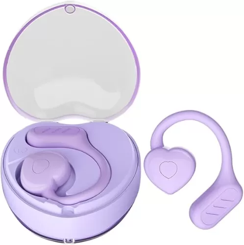 Open Ear Headphones, 72 Hours Wireless Earbuds w/Air Conduction Tech, Kids Earbuds mit Heart-Inspired Style The Best Choice of Gifts for Girls. (Purple)