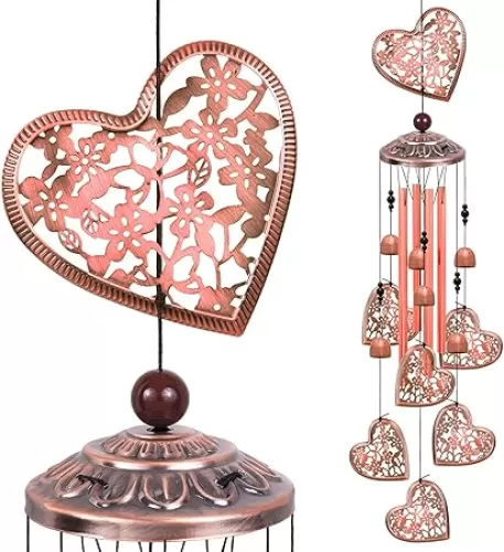 Outdoor Hearts Wind Chimes, Red Copper Wind Chimes, Heart-Shape Wind Bells Gifts for Mom & Women, Heart Memorial Wind Chime for Home, Garden, Indoor, Outdoor Decoration, Garden Windchimes