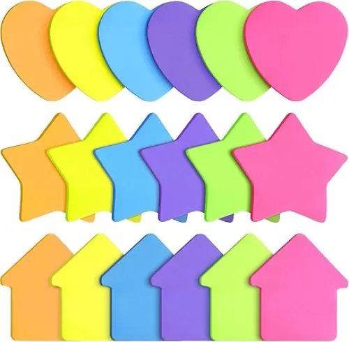 Outus 540 Sheets Star Sticky Notes 3 x 3 Inch Heart Arrow Star Shaped Self Sticky Notes 6 Multi Colors for Reminders Office Library Home Baking, 18 Pads(Bright Colors)