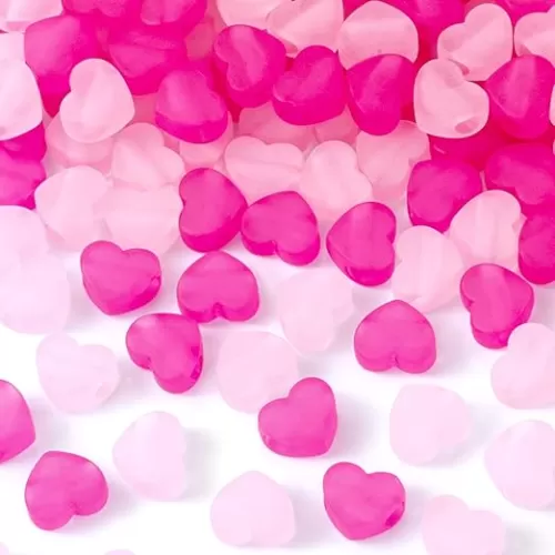 PAGOW 170pcs Red Pink Acrylic Heart Bead, Transparent Frosted Valentine Spacer Bead for Bracelet Necklace Jewelry Keychain Making Carft DIY Art Supplies Wedding Christmas Decor(Hole:5mm)