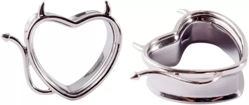 PAIR Stainless Steel Heart Devil Ear Plugs Gauges No Thread Heart Shape Tunnels Ear Expanders Stretchers Piercing Jewelry