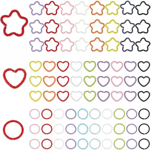 PH PandaHall 240pcs Colored Jump Rings 3 Shapes Iron Open Jump Rings Round Circle Star Heart O Ring Connectors Jewelry DIY Findings for Keychain Choker Earring Necklaces Bracelets Making, 12/14/16.5mm