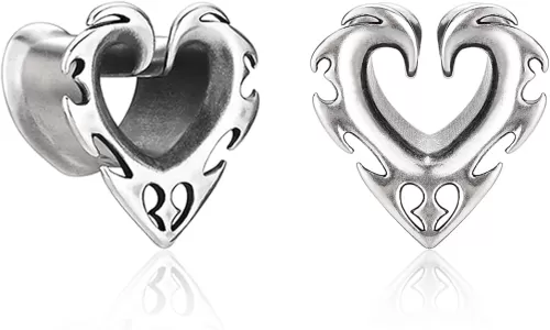 PiercingJ 2pcs Heart Shape Ear Plugs Double Flared Ear Tunnels Hypoallergenic Earrings Expander Stretcher Piercing Body Jewelry 0G 00G