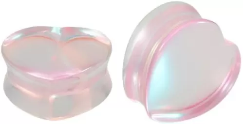 Pink Heart Glass Ear Plugs Tunnels Double Flared Saddle Expander Stretcher Ears Gauge Plug Piercing Body Jewelry for Women Men Unisex