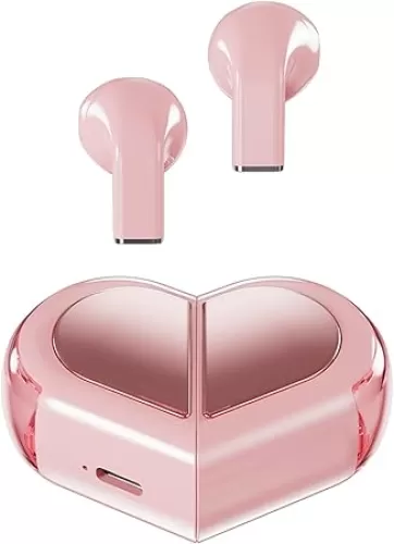 Pink Heart Wireless Earbuds for Girls Kids, Cute Small Mini Tiny Invisible Earbuds Wireless Bluetooth for Small Ears Canals Women Rose Gold Kawai Blue Tooth Ear Buds for iPhone Android