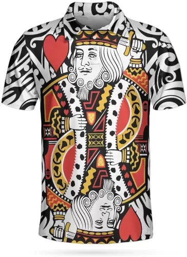 Poker King Of Heart Short Sleeve Polo Shirt, Playing Card Polo Shirt, Best Poker Shirt For Men, Mens Polo Shirts for Gifts, Short Sleeve Men
