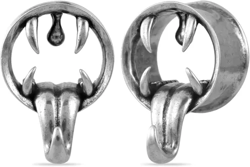 PONWAG 1 Pair Vintage Gauge For Ear Gothic Punk Waterdrop Plug Gauge Dangle Hanger Brass Saddle Tunnels Double Flared Ear Gauge Cool Women Body Piercing Jewelry