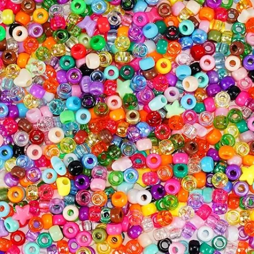 Pony Beads 1000+pcs Plastic Beads 9mm Rave Kandi Spacer Beads for Jewelry Making, DIY Face Mask Hair Beads Bracelet Making Kit for Girls, Cute Heart Beads Star Beads Butterfly Beads