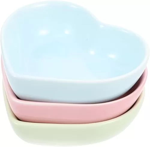 POPETPOP 3Pcs Hamster Food Bowl, Ceramic, Heart-Shaped Pet Feeder, Sufficient Quantity, Compact Size, Wide Application