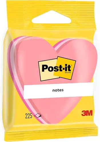 Post-it Notes - 1 Block of 225 Heart Shape Sticky Notes - 70 x 70mm - Sticky Notes for Desk, Office, School and Memos - Pink