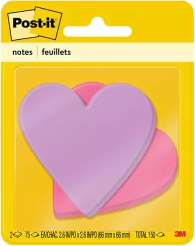 Post-it Super Sticky Notes, 3 in x 3 in, Heart Shape, Assorted Colors, 75 Sheets/Pad, 2 Pads/Pack (7350-T-HRT)