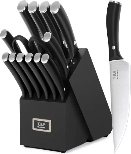 Premium Chef Knife Set, High Carbon Stainless Steel Ergonomic Rivet Handle, Sharp Knife Set for Kitchen, Hundreds of Years of Masterful Craftmanship(Black, 15PCS)
